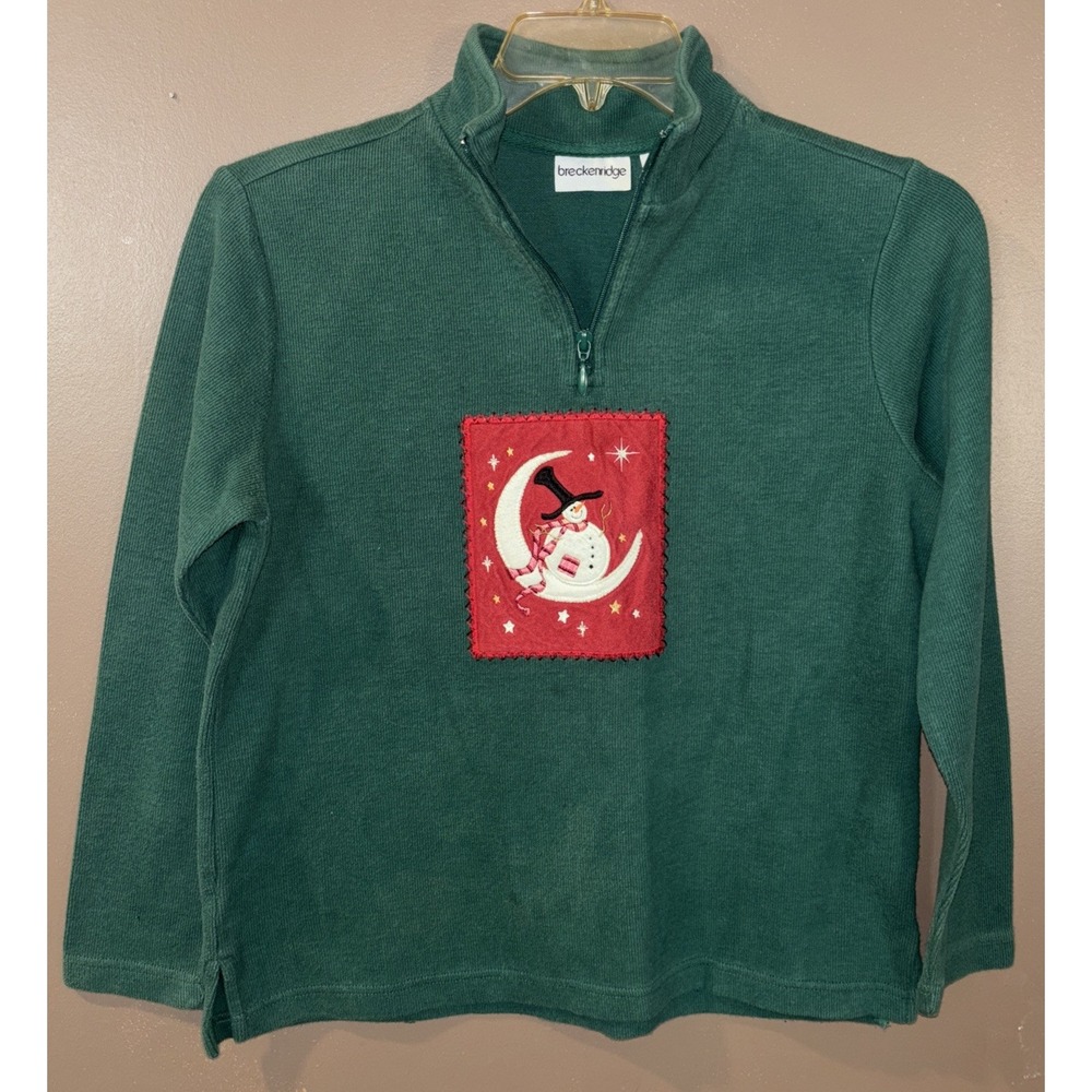 VINTAGE BRECKENRDIGE small Christmas Snowman moon Sweater 1/4 Zip
